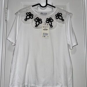 Zara Elegant White Top with Black Embellishments